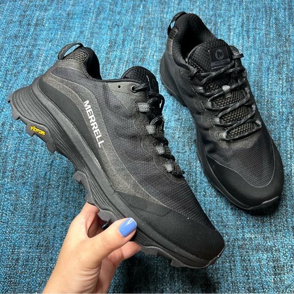 Merrell Moab Speed Trail Running Shoes in Black Asphalt Vibram Soles - Picture 1 of 9